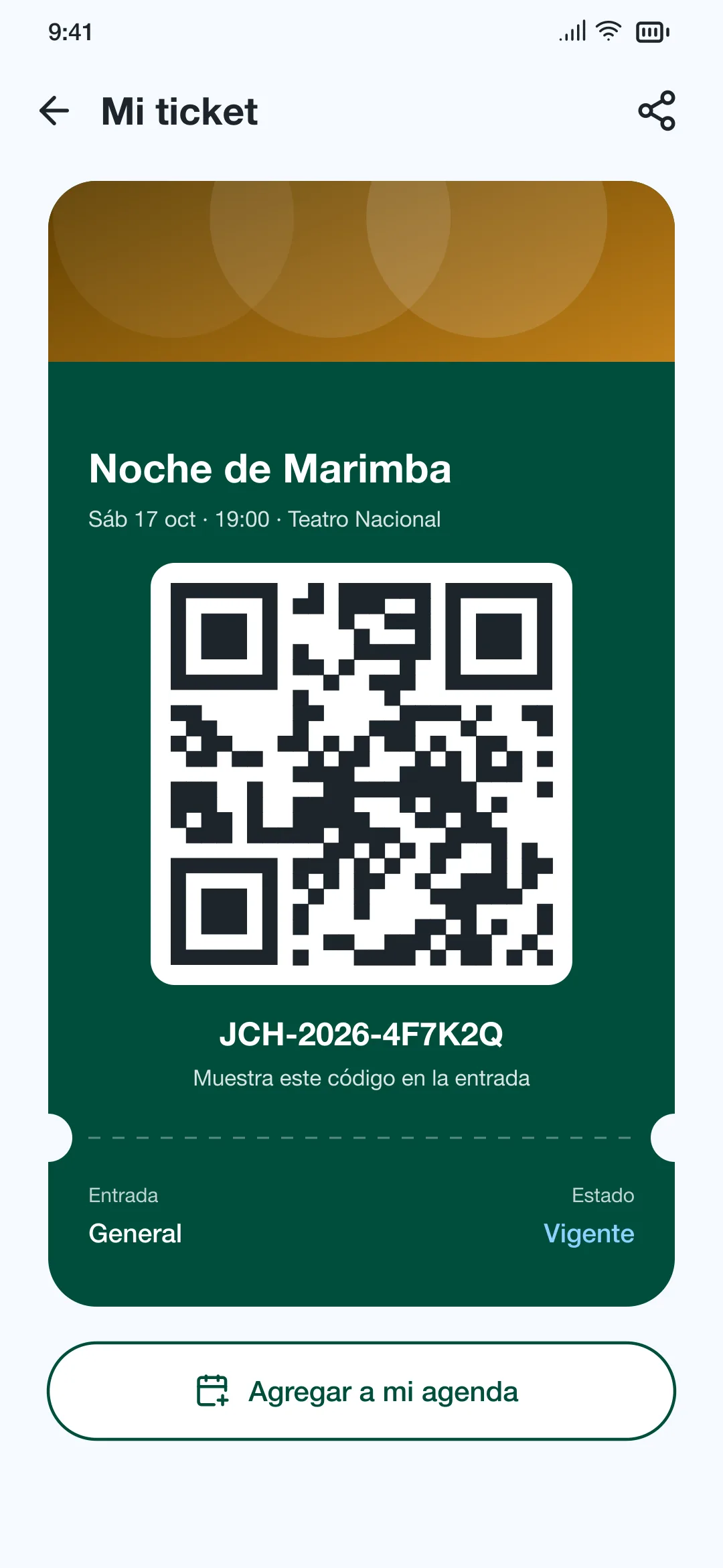 Ticket de un evento con su código QR único